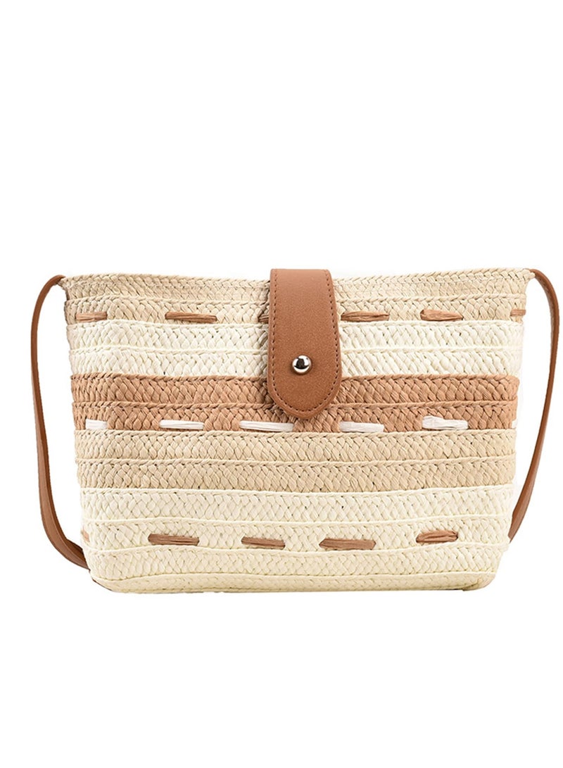 Excefore Straw Crossbody Bags for Women, Summer Straw Purse and Handbags, Hand-woven PomPom Straw Crossbody Bag Summer Beach Envelope Purse Wallet - Image 1