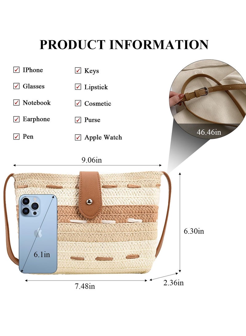 Excefore Straw Crossbody Bags for Women, Summer Straw Purse and Handbags, Hand-woven PomPom Straw Crossbody Bag Summer Beach Envelope Purse Wallet - Image 3