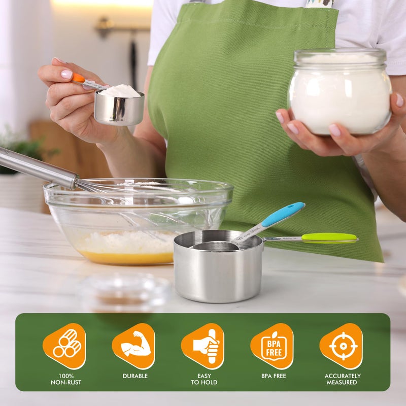 HOTEC 10-Pack Measuring Cups &Spoons Set, Kitchen Gadagets Cooking Baking, Measuring Spoons, Heavy Duty & Dishwasher Safe for Dry and Liquid Ingredients, Multicolor - Image 3