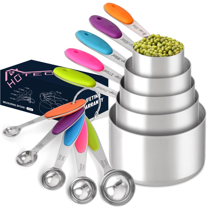 HOTEC 10-Pack Measuring Cups &Spoons Set, Kitchen Gadagets Cooking Baking, Measuring Spoons, Heavy Duty & Dishwasher Safe for Dry and Liquid Ingredients, Multicolor - Image 1
