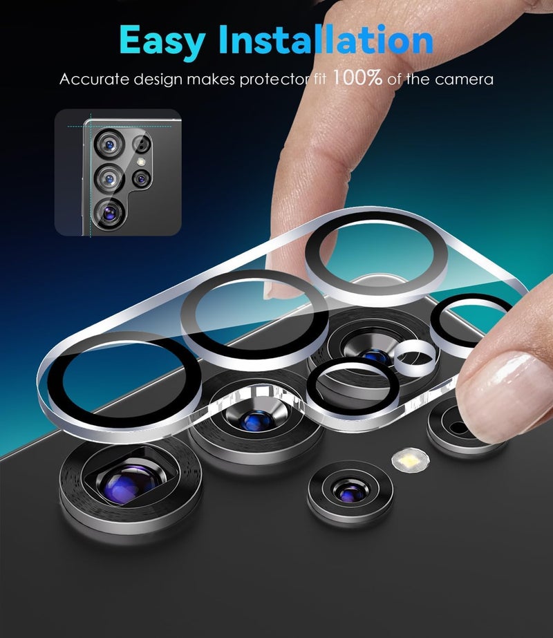 CASENED Camera Lens Protector Compatible With Samsung Galaxy S25 Ultra - 9H Tempered Glass Camera Cover Screen Protector Metal Individual Ring [Installation Tray][Case Friendly] (Clear) - Image 4