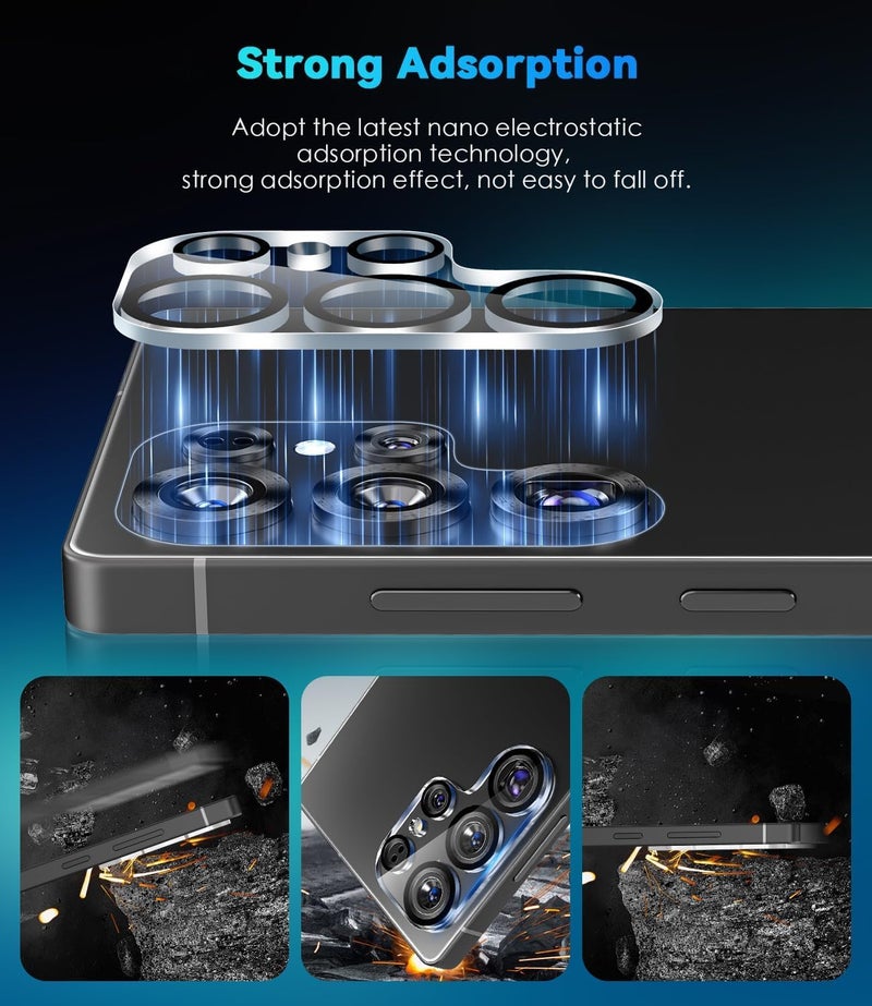 CASENED Camera Lens Protector Compatible With Samsung Galaxy S25 Ultra - 9H Tempered Glass Camera Cover Screen Protector Metal Individual Ring [Installation Tray][Case Friendly] (Clear) - Image 5