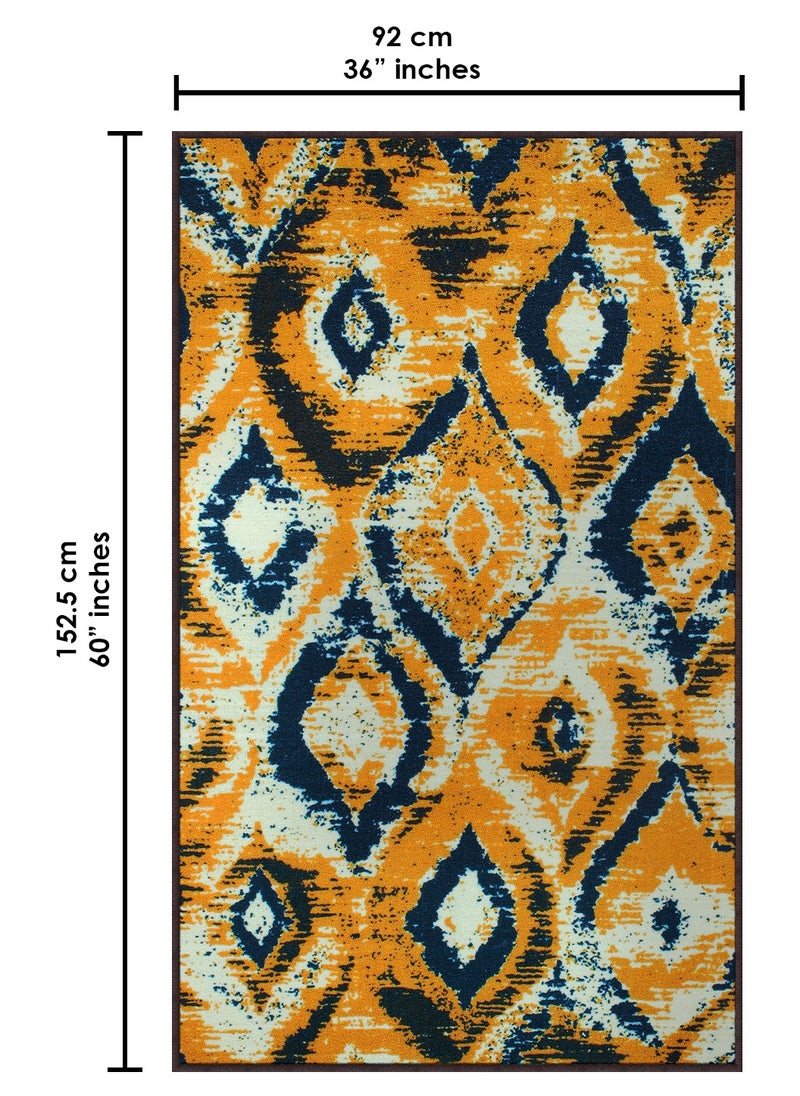 Story@Home - Story@Home Carpet For Living Room Anti-Slip Washable Rugs For Living Room, Boho Rug, Abstract Print (Blue And Yellow, 90 X 150 Cm) - Image 1
