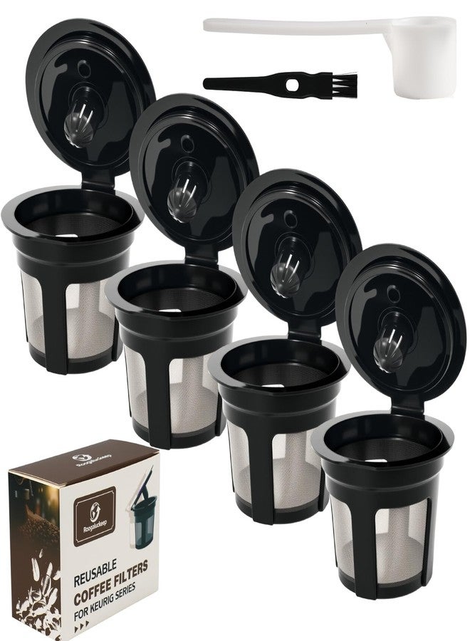 Roogaluckeep Reusable K Cup for Keurig, Black BPA Free Refillable K-Cup Pod Coffee Filters, Universal Fit Refillable Filters for Keurig 1.0 and 2.0 Coffee Maker (Black- 4 Park) - Image 1