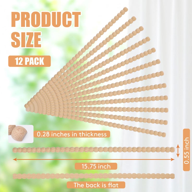 UwinVwin 12 Pcs Decorative Wood Trim - Half Round Wood Beaded Trim, 15.75 Inch Length (400mm), Unfinished 3D Molding for DIY Furniture, Wall, Cabinets, Doors - Image 3