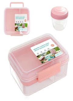 Aomeius Rectangle Portable Bento Lunch Container Box with Handle, BPA Free Snack Food Container for Work Picnic Travel, 56-oz Food Grade Lunch Box with 5-oz Yogurt Cup  - Image 2