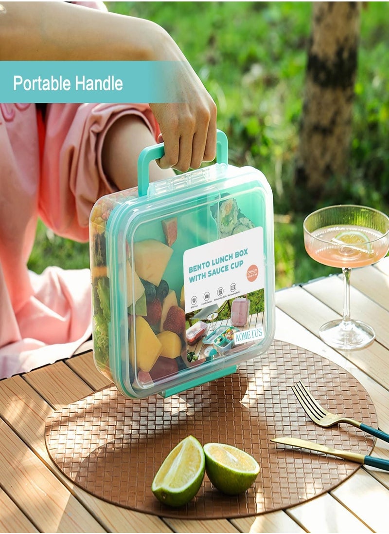 Aomeius - Rectangle Portable Bento Lunch Container Box with Handle, BPA Free Snack Food Container for Work Picnic Travel, 56-oz Food Grade Lunch Box with 5-oz Yogurt Cup - Image 1