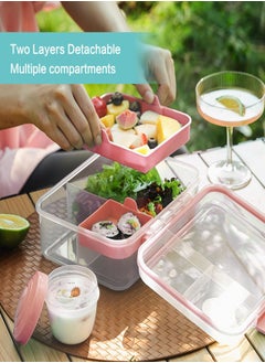 Aomeius Rectangle Portable Bento Lunch Container Box with Handle, BPA Free Snack Food Container for Work Picnic Travel, 56-oz Food Grade Lunch Box with 5-oz Yogurt Cup  - Image 1