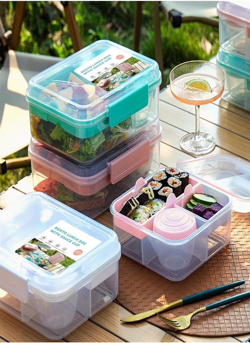 Aomeius - Rectangle Portable Bento Lunch Container Box with Handle, BPA Free Snack Food Container for Work Picnic Travel, 56-oz Food Grade Lunch Box with 5-oz Yogurt Cup - Image 1