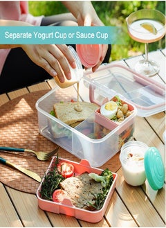 Aomeius Rectangle Portable Bento Lunch Container Box with Handle, BPA Free Snack Food Container for Work Picnic Travel, 56-oz Food Grade Lunch Box with 5-oz Yogurt Cup  - Image 5