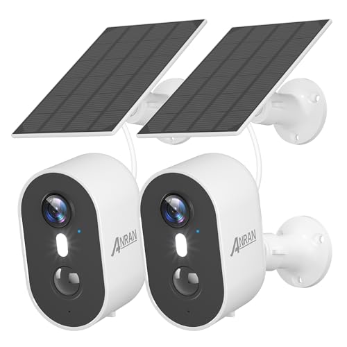 ANRAN Solar Security Cameras Wireless Outdoor for Home Security, 3MP 2K Color Night Vision WiFi Surveillance Home Camera with Solar Panel, Spotlight, PIR Detection, 2-Way Talk, 2 Packs - Image 1