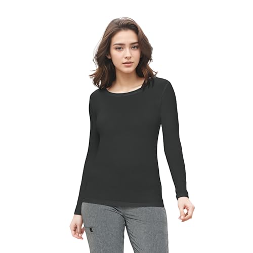 Natural Uniforms تي شيرت تحت القميص للنساء من ناتشورال يونيفورمز بأكمام طويلة و ياقة دائرية (أسود، صغير جداً) - Image 2