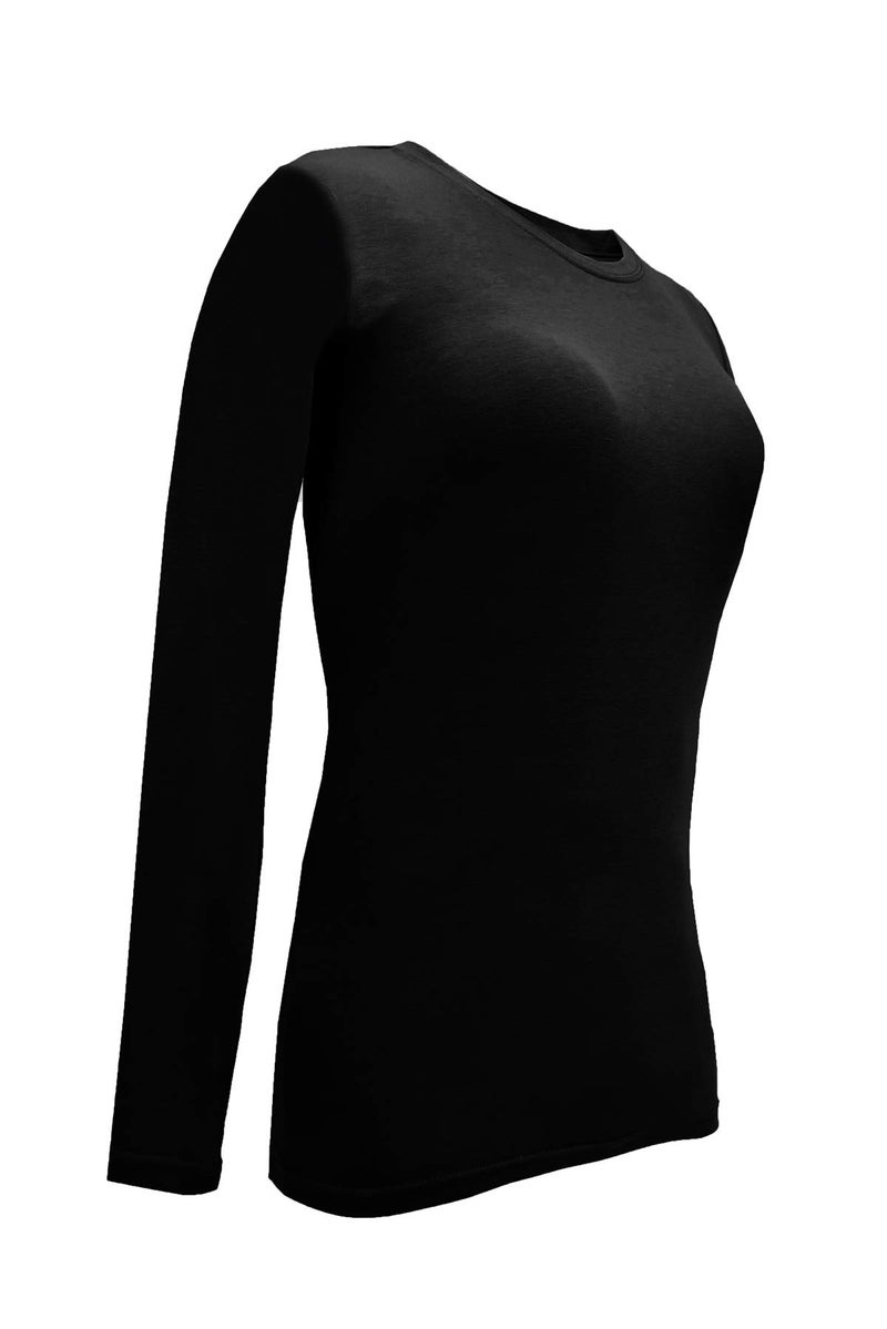 Natural Uniforms تي شيرت تحت القميص للنساء من ناتشورال يونيفورمز بأكمام طويلة و ياقة دائرية (أسود، صغير جداً) - Image 4