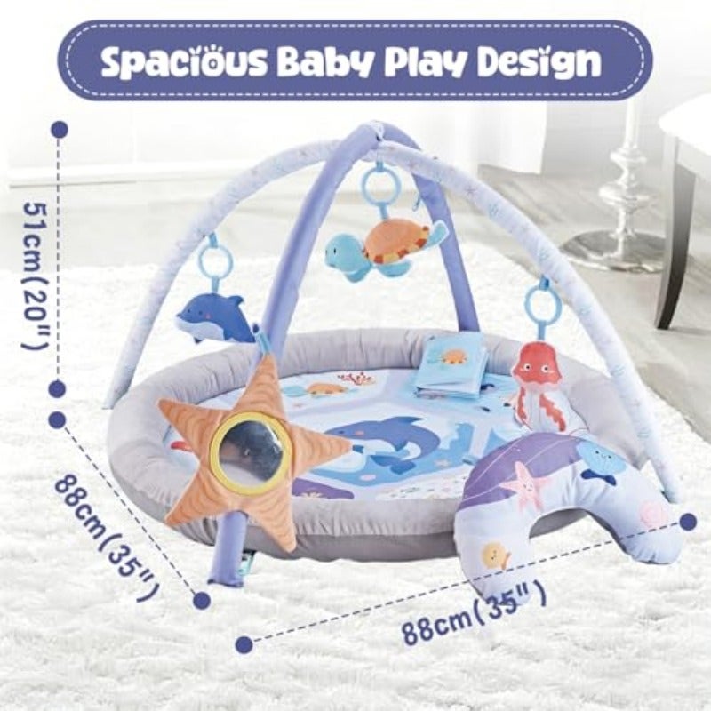 BOOM Baby Activity Gym Play Mat Extra Large 88cm 35 Round Foldable Ocean Theme 6 Detachable Sea Creature Toys 51cm (20) High Arch Soft Washable Tummy Time Mat for Newborns 0-18 Months - Image 5