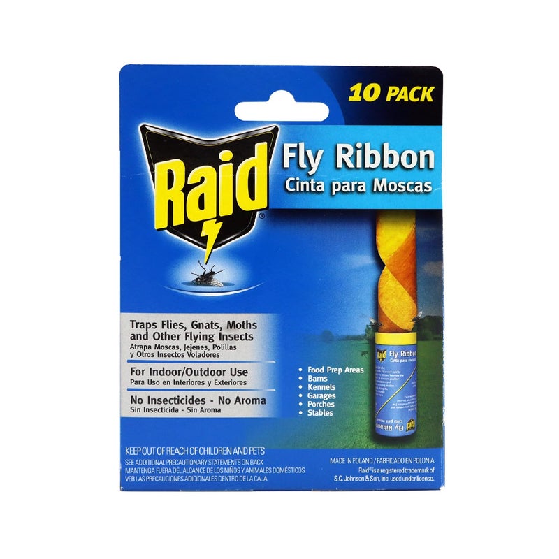Raid Fly Ribbon, Fly Traps for Indoors and Outdoors, Bug Trap for Flying Insects, Pack of 10 - Image 1