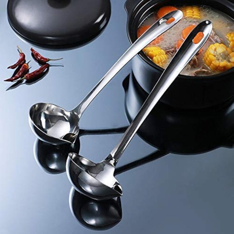 NILKANTH Stainless Steel Oil Soup Separator Spoon Oil Filter Spoon Cooking Spoon OilSeparated Spoon with Long Handle Grease Filter Spoon for Home Kitchen Hot Pot Fat Skimmer Pcs 2 Silver - Image 1