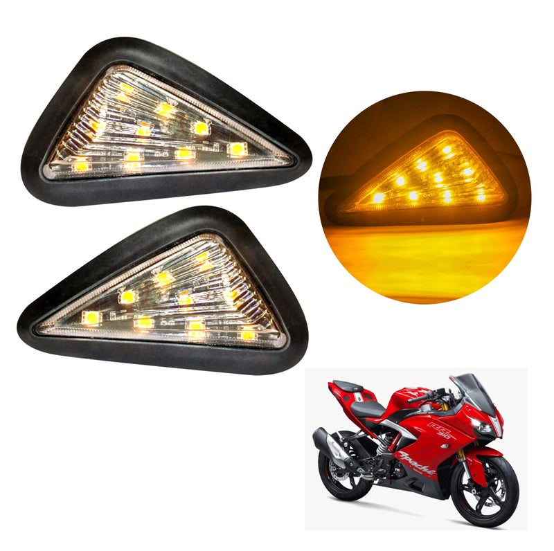 Asryd Motorcycle Turn Signal Smoke Triangle Flush Mount Turn Signal Indicators Amber LED Light Motorbike Lamp Waterproof (Pack of 2) (Pack of 2) For TVS Apache RR310, Black - Image 1