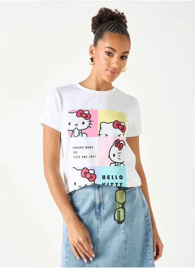 SP Characters Hello Kitty Print T-shirt with Crew Neck and Short Sleeves