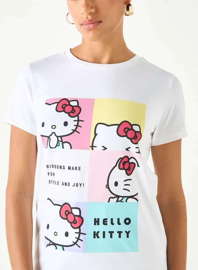 SP Characters Hello Kitty Print T-shirt with Crew Neck and Short Sleeves