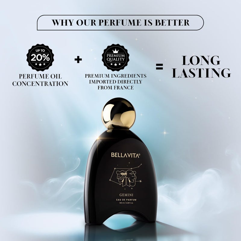 BELLAVITA BELLAVITA Zodiac Collection Gemini Long Lasting Perfume for Man and Woman EDP 100ml Incense Lavender and Leather Spicy Woody Premium Unisex Fragrance for Men and Women  - Image 4