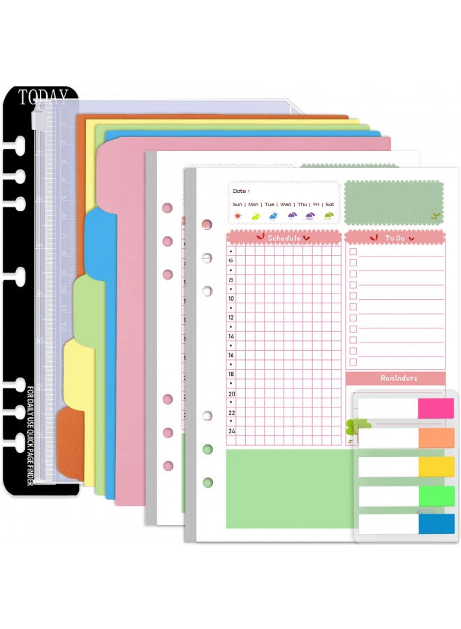Rancco A5 Planner Inserts Daily Planner Refills, 90 Pages Colorful 6-Ring Loose-leaf Binder Planner Inserts w/Divider, PVC Pouch, Ruler, Index Tab for Journal, Filofax, Double-sided, Undated,8.3x5.6" - Image 1