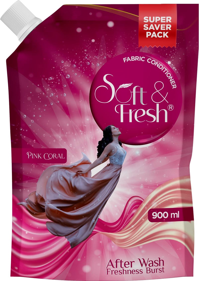 Soft & Fresh Pink Coral, best Fabric Conditioner softner increase Freshness and softness 900ml refill pouch - Image 1