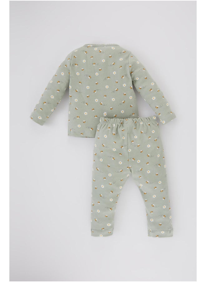 DeFacto - Babygirl Regular Fit Button Neck Long Sleeve Knitted Pyjamas - 2 Pieces - Image 1