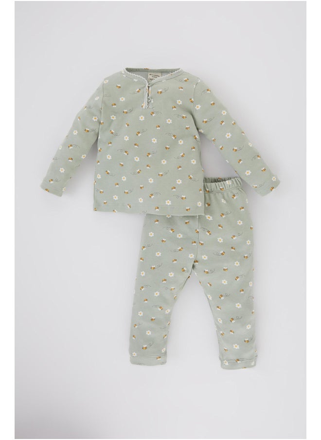 DeFacto - Babygirl Regular Fit Button Neck Long Sleeve Knitted Pyjamas - 2 Pieces - Image 1