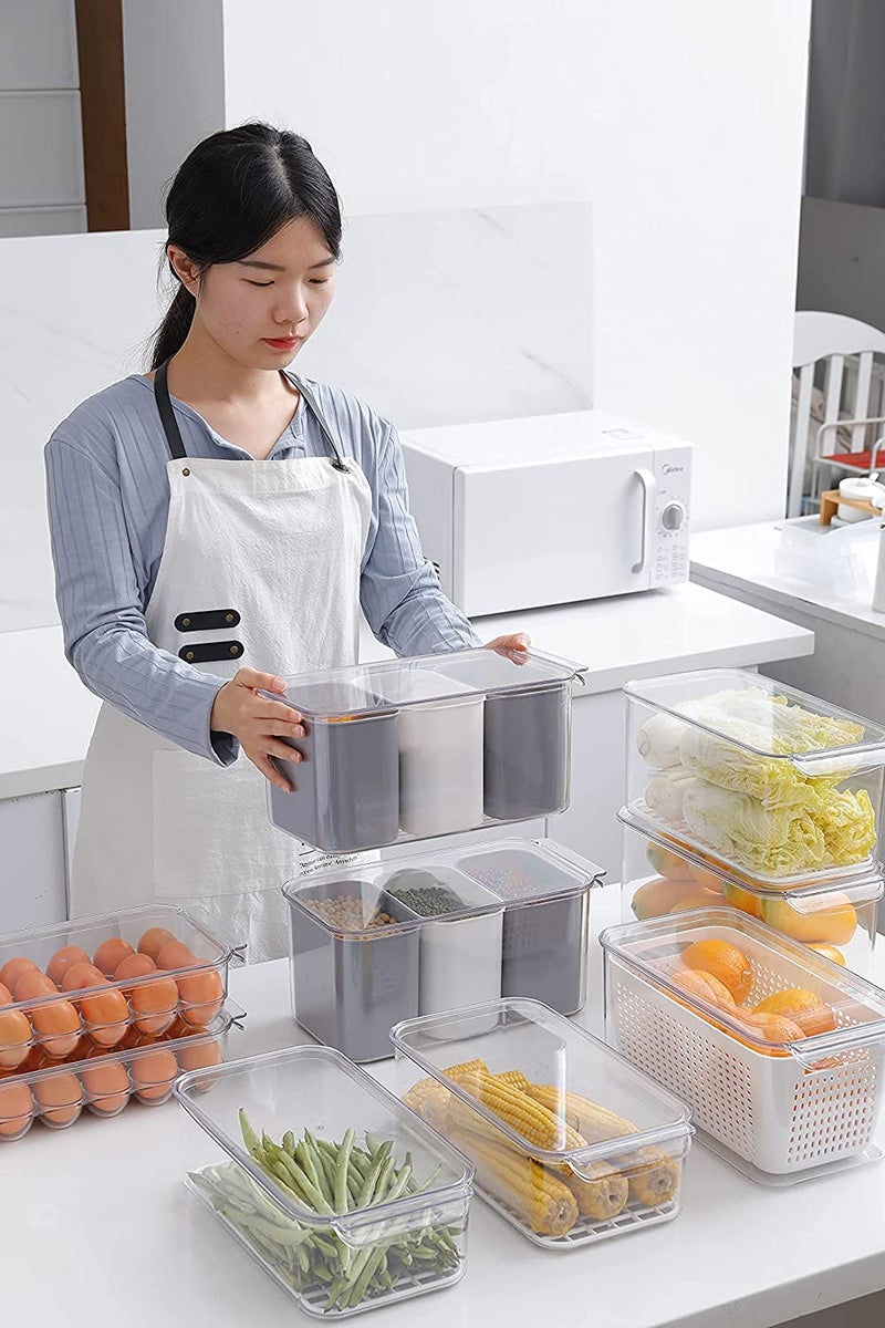 INKULTURE Stackable Vegetable And Fruit Fridge Storage Organiser Container With 3 Grid, 5.5L | Pack Of 01(Acrylic), Transparent - Image 3