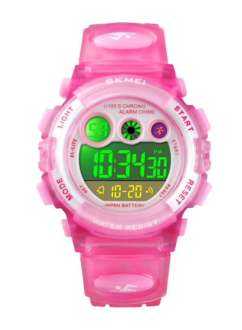 Excefore Kids Digital Sport Watch for Boys Girls, Kid Waterproof Electronic Multi Function Casual Outdoor Watches, 7 Colorful LED Luminous Alarm Stopwatch Wristwatch, Pink - Image 1