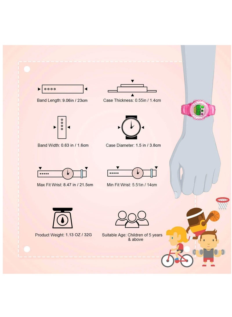 Excefore Kids Digital Sport Watch for Boys Girls, Kid Waterproof Electronic Multi Function Casual Outdoor Watches, 7 Colorful LED Luminous Alarm Stopwatch Wristwatch, Pink - Image 5