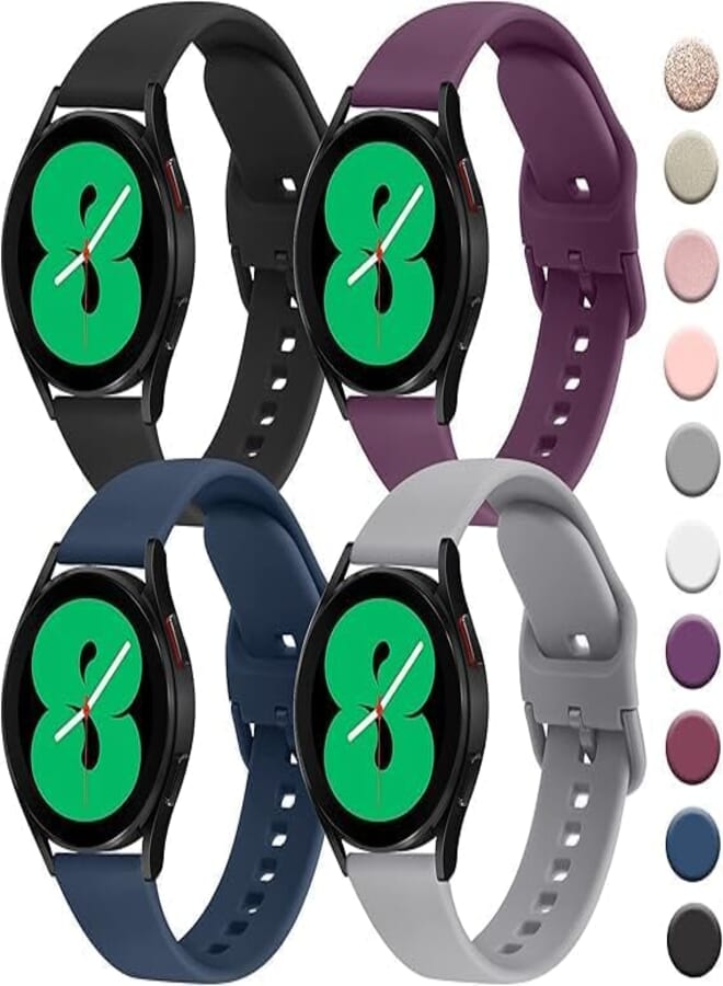 Next Store 4 Pack Silicone Bands Compatible with Samsung Galaxy Watch 4, 4 Classic, 5, 5 Pro, 20mm Adjustable Sport Band
