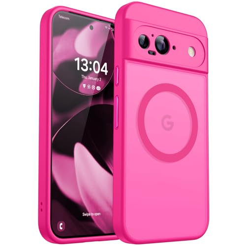 CANSHN Magnetic for Google Pixel 9 Case(6.3 Inch), Upgraded [Full Camera Protection] [Compatible with Magsafe] [Translucent Matte] Shockproof Protective Phone Cover, Hot Pink - Image 1