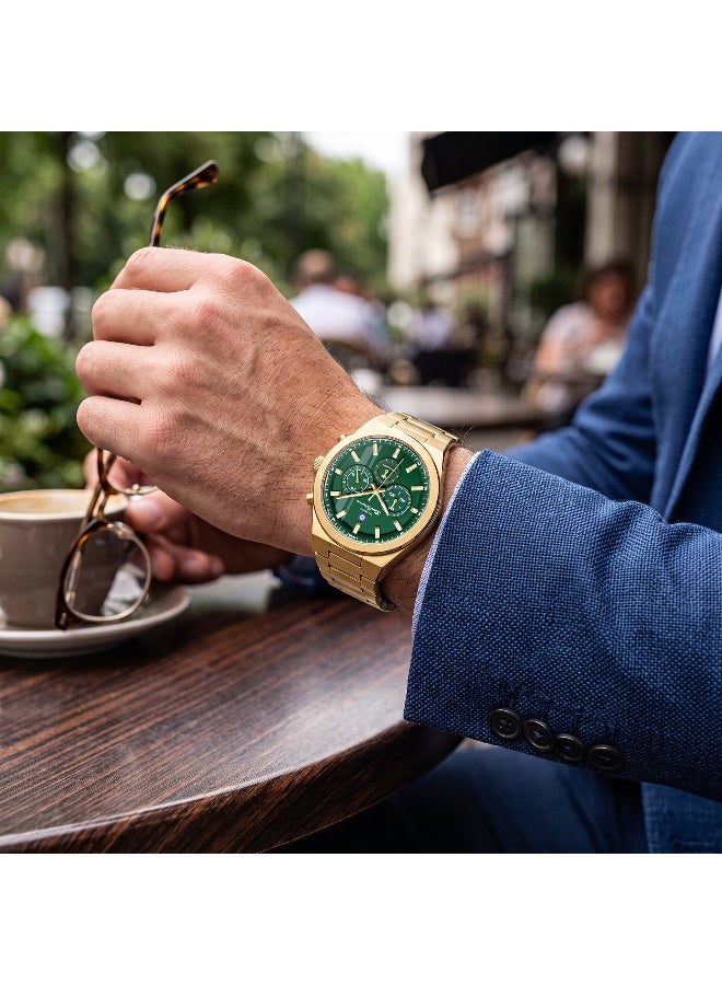 Ben Sherman Canterbury Green Dial Gold Stainless Steel Bracelet Chronograph Watch for Men, 44mm - Image 5
