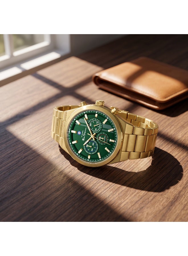 Ben Sherman Canterbury Green Dial Gold Stainless Steel Bracelet Chronograph Watch for Men, 44mm - Image 4