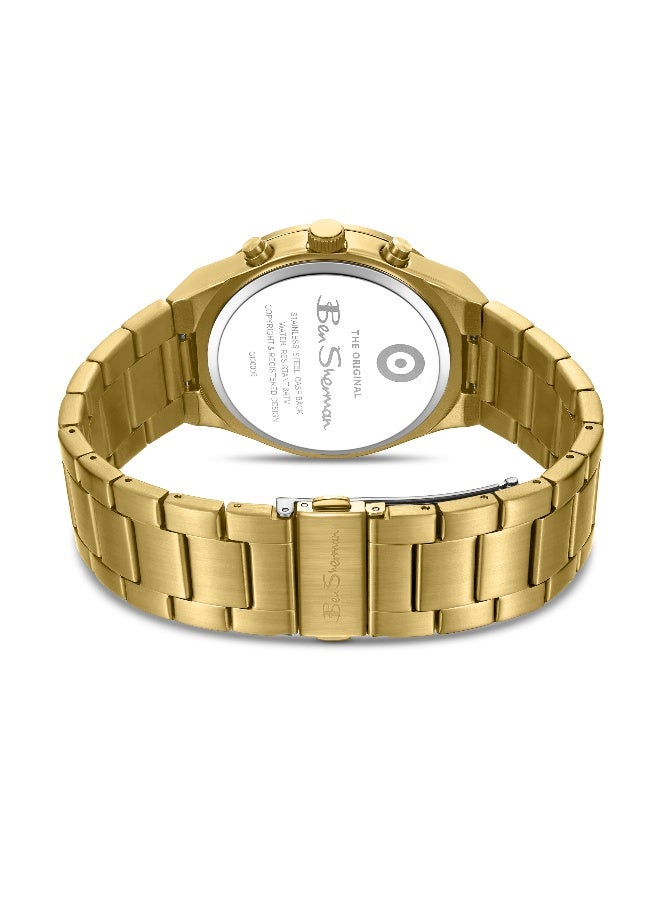 Ben Sherman Canterbury Green Dial Gold Stainless Steel Bracelet Chronograph Watch for Men, 44mm - Image 3