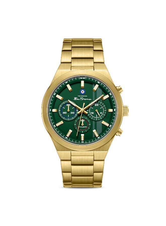 Ben Sherman Canterbury Green Dial Gold Stainless Steel Bracelet Chronograph Watch for Men, 44mm - Image 1