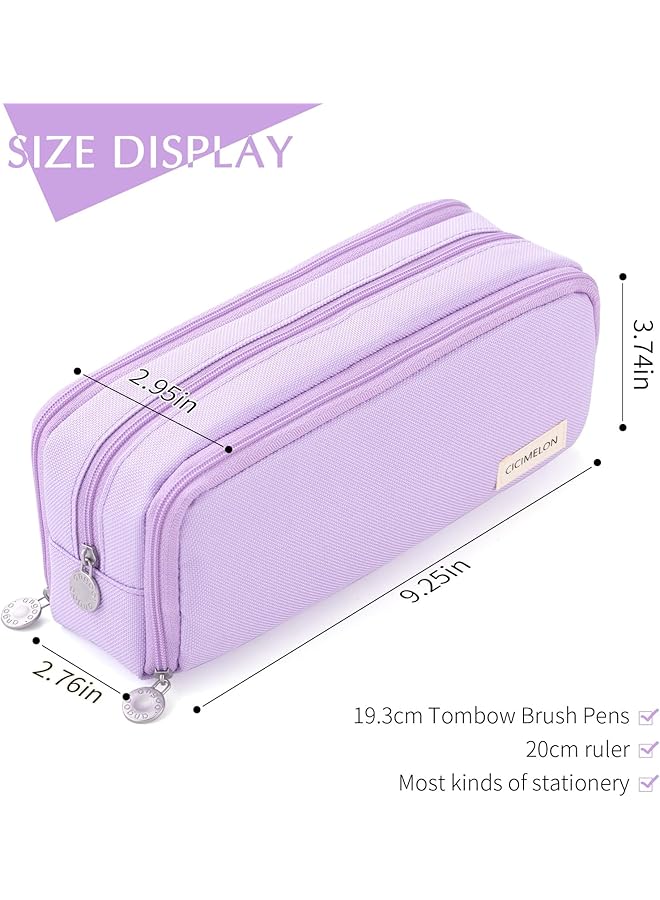 كوكوميلون حقيبة أقلام كبيرة السعة مكونة من 3 أقسام وحقيبة أقلام للمدرسة والمراهقات والفتيات والفتيان والرجال والنساء باللون الأرجواني - Image 2