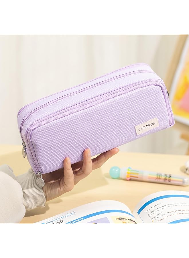 كوكوميلون حقيبة أقلام كبيرة السعة مكونة من 3 أقسام وحقيبة أقلام للمدرسة والمراهقات والفتيات والفتيان والرجال والنساء باللون الأرجواني - Image 3