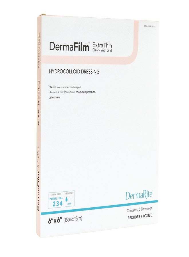 DermaRite's DermaFilm Thin, Hydrocolloid Wound Dressing - with Border and Conformable Film Backing, Promotes Healing - 6 in. x 6 in., 1 Count, 5 Packs, 5 Total - Image 2