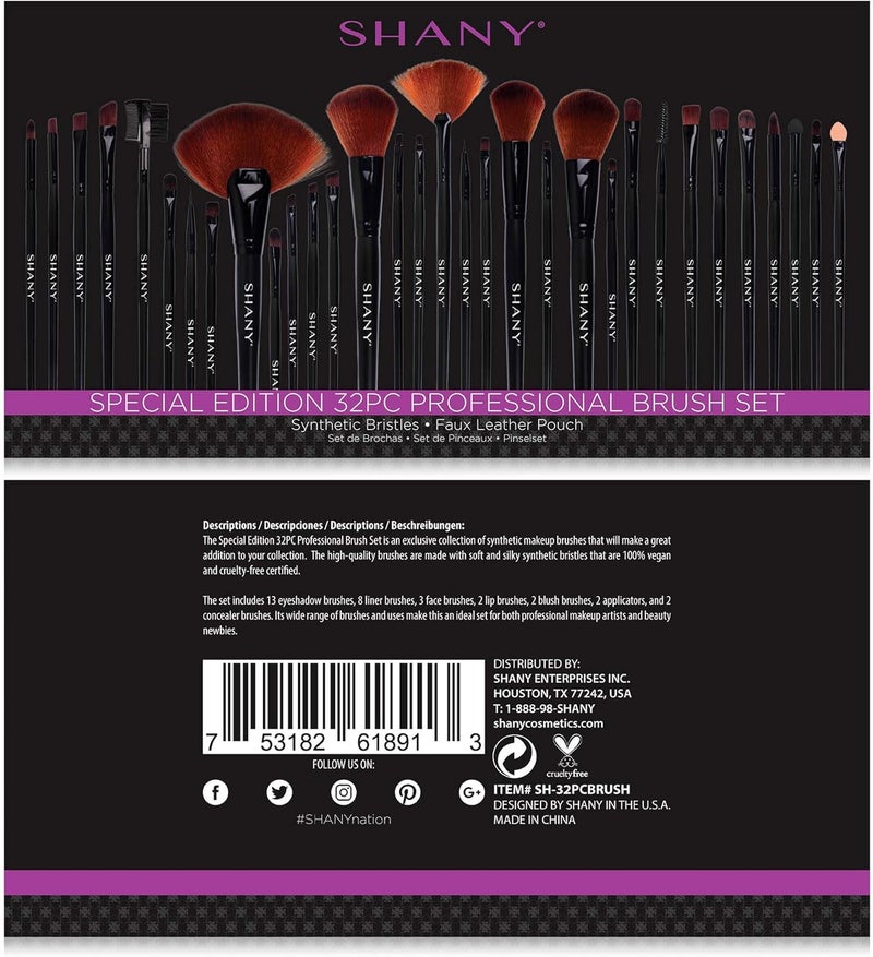 SHANY Makeup Brushes Premium Synthetic Foundation Powder Concealers Eye Shadows Cosmetics Brush Set with Faux Leather Pouch and Instruction sheet, 32 Count - Image 2