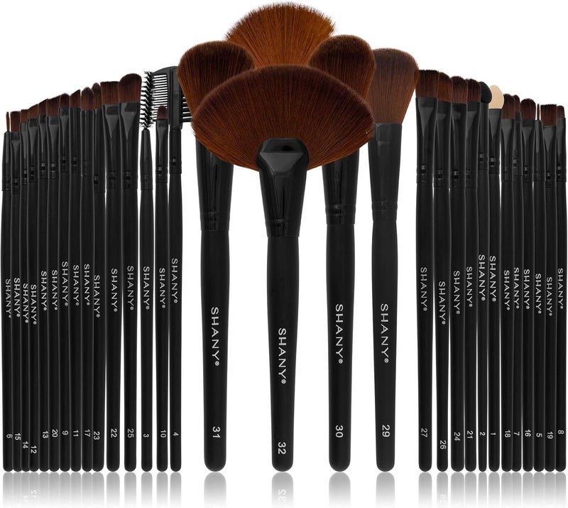 SHANY Makeup Brushes Premium Synthetic Foundation Powder Concealers Eye Shadows Cosmetics Brush Set with Faux Leather Pouch and Instruction sheet, 32 Count - Image 1