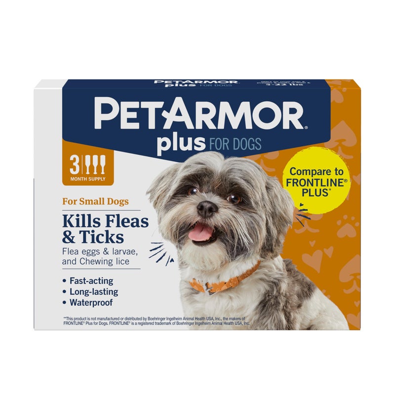 PetArmor Plus Flea and Tick Prevention for Dogs, Dog Flea and Tick Treatment, 3 Doses, Waterproof Topical, Fast Acting, Small Dogs (5-22 lbs) - Image 1