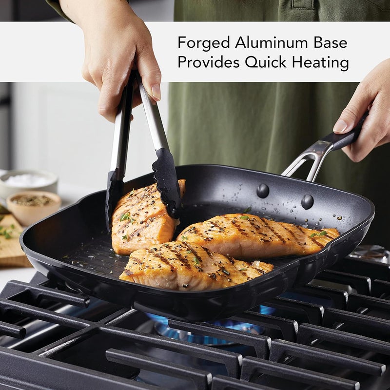 KitchenAid 84808 مقلاة شواء مربعة غير لاصقة مصنوعة من الألمنيوم المؤكسد الصلب مع فتحات صب، 11.25 بوصة - أسود أونيكس - Image 3