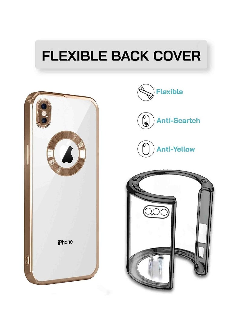 مناسبة ل iPhone X / XS Chorme Ring Logo قطع تصفيح TPU زجاج عدسة جراب هاتف آيفون X / XS الذهب - Image 2