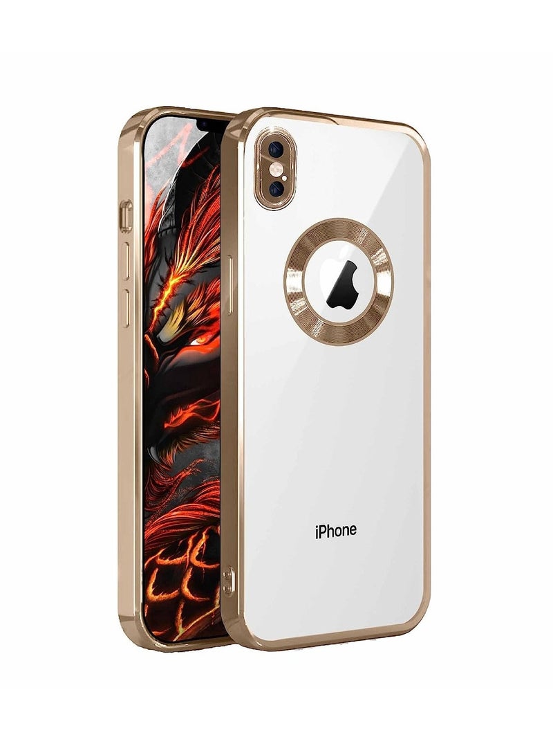 مناسبة ل iPhone X / XS Chorme Ring Logo قطع تصفيح TPU زجاج عدسة جراب هاتف آيفون X / XS الذهب - Image 1