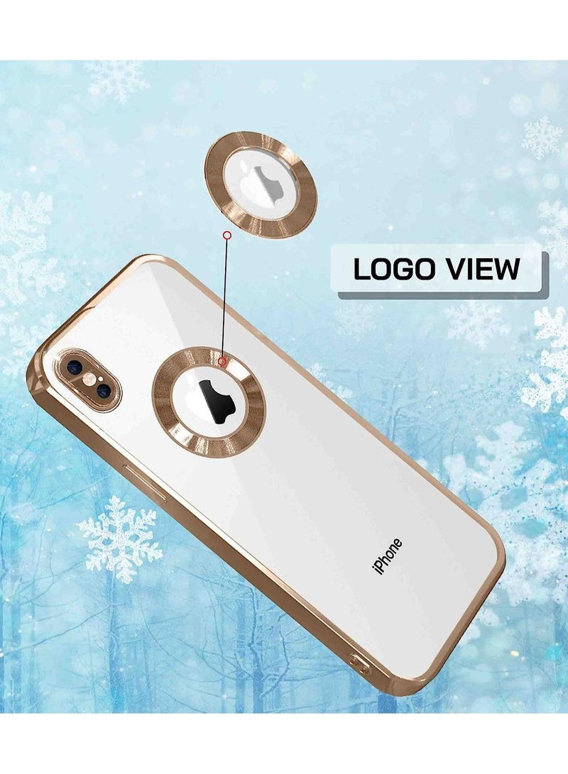 مناسبة ل iPhone X / XS Chorme Ring Logo قطع تصفيح TPU زجاج عدسة جراب هاتف آيفون X / XS الذهب - Image 4