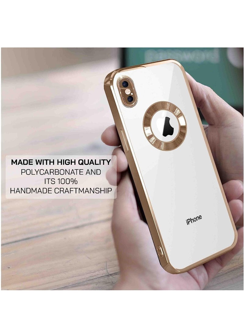 مناسبة ل iPhone X / XS Chorme Ring Logo قطع تصفيح TPU زجاج عدسة جراب هاتف آيفون X / XS الذهب - Image 3