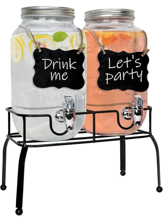 Xboat Glass Drink Dispenser for Parties - Set of 2-1 Gallon Halloween Drink Dispenser with Stand, Glass Water Dispenser Countertop for Weddings, Sun Tea Jar, Lemonade & Laundry Detergent Dispenser - Image 1