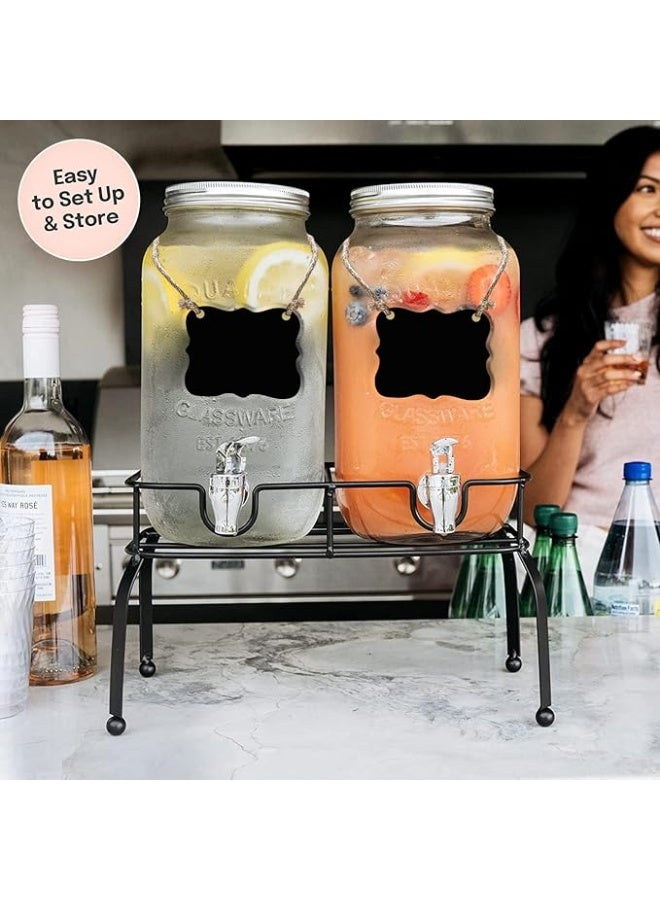 Xboat Glass Drink Dispenser for Parties - Set of 2-1 Gallon Halloween Drink Dispenser with Stand, Glass Water Dispenser Countertop for Weddings, Sun Tea Jar, Lemonade & Laundry Detergent Dispenser - Image 3